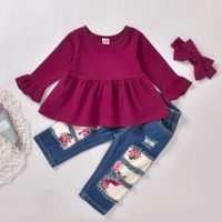 Fashion Solid Color Cotton Girls Clothing Sets main image 2