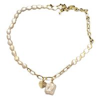 Retro Letter Heart Shape Alloy Pearl Inlay Shell Necklace 1 Piece main image 2