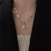 Wholesale Jewelry Retro Geometric Pearl Iron Inlaid Gold Necklace main image 4