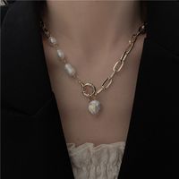 Wholesale Jewelry Retro Geometric Pearl Iron Inlaid Gold Necklace sku image 1