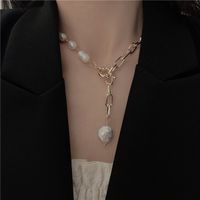 Wholesale Jewelry Retro Geometric Pearl Iron Inlaid Gold Necklace main image 3