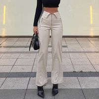 Fashion Solid Color Pu Polyester Full Length Zipper Patchwork Casual Pants main image 2