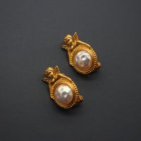 Retro Angel Alloy Plating Inlay Pearl Women's Ear Clips 1 Pair main image 4