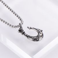 Hip-hop Tribal Fishhook Stainless Steel Carving Pendant Necklace 1 Piece main image 5