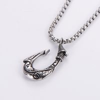 Hip-hop Tribal Fishhook Stainless Steel Carving Pendant Necklace 1 Piece main image 1