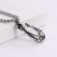 Hip-hop Tribal Fishhook Stainless Steel Carving Pendant Necklace 1 Piece main image 2