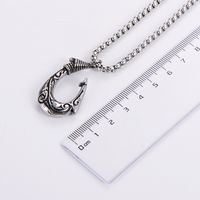 Hip-hop Tribal Fishhook Stainless Steel Carving Pendant Necklace 1 Piece main image 4