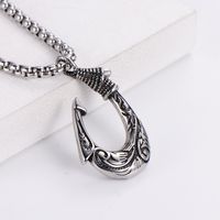 Hip-hop Tribal Fishhook Stainless Steel Carving Pendant Necklace 1 Piece main image 3