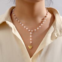 Pearl Retro Simple Necklace Heart Pendant Clavicle Chain Wholesale sku image 8