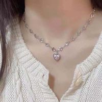 Fashion Heart Shape Alloy Inlay Rhinestones Women's Pendant Necklace 1 Piece sku image 2