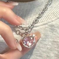 Fashion Heart Shape Alloy Inlay Rhinestones Women's Pendant Necklace 1 Piece sku image 1