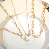 Fashion Butterfly Alloy Inlay Artificial Pearls Rhinestones Women's Clavicle Chain Layered Necklaces 1 Piece main image 3