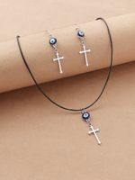 Fashion Cross Eye Stainless Steel Resin Enamel Earrings Necklace sku image 1