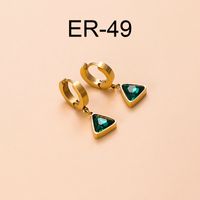 Vintage Style Sector Heart Shape Stainless Steel Gold Plated Zircon Dangling Earrings 1 Pair sku image 2