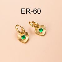 Vintage Style Sector Heart Shape Stainless Steel Gold Plated Zircon Dangling Earrings 1 Pair sku image 7