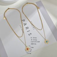 Fashion Round Sun Stainless Steel Hollow Out Inlay Turquoise Layered Necklaces 1 Piece main image 3