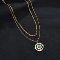Fashion Round Sun Stainless Steel Hollow Out Inlay Turquoise Layered Necklaces 1 Piece main image 5