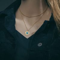 Fashion Round Sun Stainless Steel Hollow Out Inlay Turquoise Layered Necklaces 1 Piece main image 4