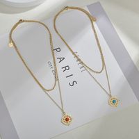 Fashion Round Sun Stainless Steel Hollow Out Inlay Turquoise Layered Necklaces 1 Piece main image 1