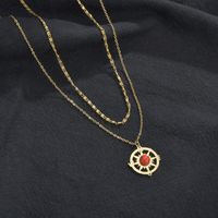 Fashion Round Sun Stainless Steel Hollow Out Inlay Turquoise Layered Necklaces 1 Piece main image 6