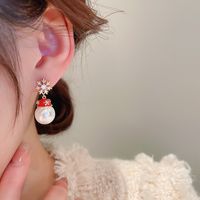 1 Pair Cute Christmas Hat Gold Plated Copper Artificial Pearls Zircon Gold Plated Ear Studs main image 5