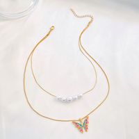 Fashion Butterfly Alloy Enamel Plating Artificial Pearls Women's Layered Necklaces 1 Piece main image 5