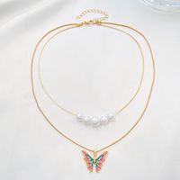 Fashion Butterfly Alloy Enamel Plating Artificial Pearls Women's Layered Necklaces 1 Piece main image 4