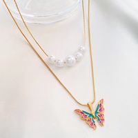 Fashion Butterfly Alloy Enamel Plating Artificial Pearls Women's Layered Necklaces 1 Piece main image 3