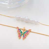 Fashion Butterfly Alloy Enamel Plating Artificial Pearls Women's Layered Necklaces 1 Piece main image 2
