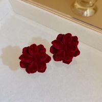 Retro Flower Flocking Three-dimensional Women's Ear Studs 1 Pair sku image 1