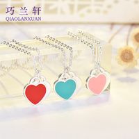 Elegant Heart Shape Copper Enamel Pendant Necklace sku image 1