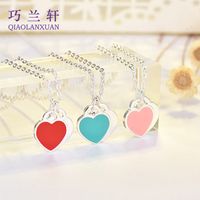 Elegant Heart Shape Copper Enamel Pendant Necklace sku image 3