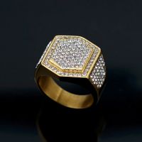 Hip-hop Hexagon Stainless Steel Gold Plated Rhinestones Rings main image 4
