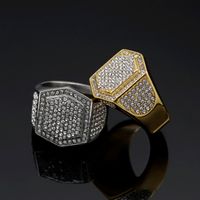 Hip-hop Hexagon Stainless Steel Gold Plated Rhinestones Rings main image 5