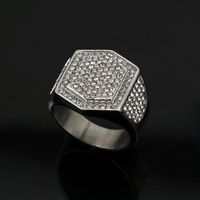 Hip-hop Hexagon Stainless Steel Gold Plated Rhinestones Rings main image 3