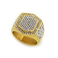 Hip-hop Hexagon Stainless Steel Gold Plated Rhinestones Rings main image 2