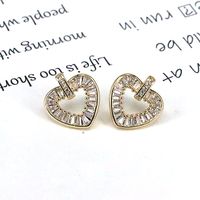 Fashion Heart Shape Gold Plated Hollow Out Artificial Rhinestones Women's Ear Studs 1 Pair main image 3