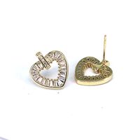 Fashion Heart Shape Gold Plated Hollow Out Artificial Rhinestones Women's Ear Studs 1 Pair main image 2