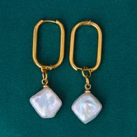 Retro Geometric Stainless Steel Gold Plated Pearl Earrings 1 Pair sku image 3