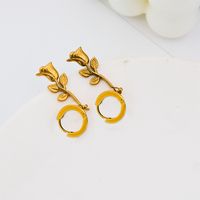Fashion Rose Stainless Steel Gold Plated Earrings 1 Pair main image 5