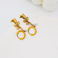 Fashion Rose Stainless Steel Gold Plated Earrings 1 Pair sku image 1