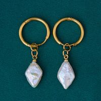 Retro Geometric Stainless Steel Gold Plated Pearl Earrings 1 Pair sku image 2
