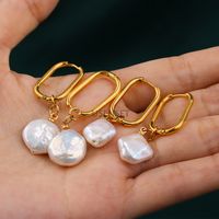 Retro Geometric Stainless Steel Gold Plated Pearl Earrings 1 Pair main image 3