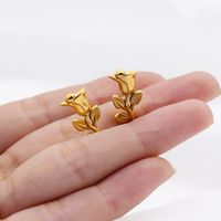 Fashion Rose Stainless Steel Gold Plated Earrings 1 Pair main image 3