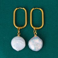 Retro Geometric Stainless Steel Gold Plated Pearl Earrings 1 Pair sku image 4