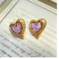 Fashion Heart Shape Glass Heart Artificial Gemstones Women's Ear Studs 1 Pair main image 5