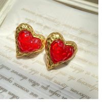Fashion Heart Shape Glass Heart Artificial Gemstones Women's Ear Studs 1 Pair sku image 1