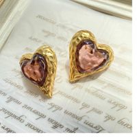 Fashion Heart Shape Glass Heart Artificial Gemstones Women's Ear Studs 1 Pair sku image 5