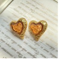 Fashion Heart Shape Glass Heart Artificial Gemstones Women's Ear Studs 1 Pair main image 3