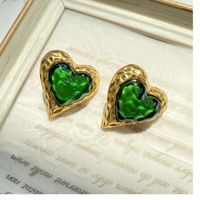 Fashion Heart Shape Glass Heart Artificial Gemstones Women's Ear Studs 1 Pair sku image 2